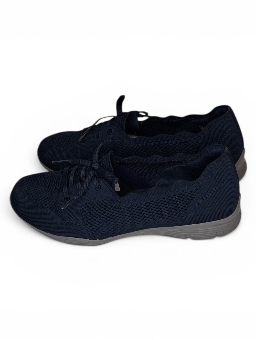 Skechers Seager Navy Blue Knit Women's Scalloped Slip On Sneakers Size 9
